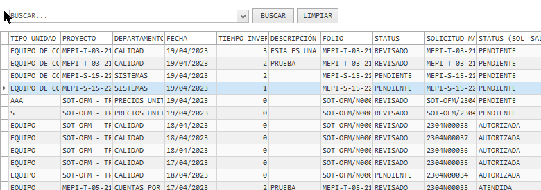 almacén o maquinaria → manttos → reportes de servicio